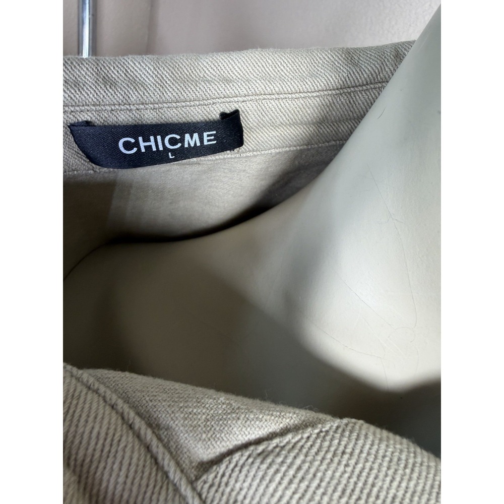 CHICME Sequin Patch Shacket Jacket Large Beige Frayed Edge Oversized Boho - Picture 5 of 6